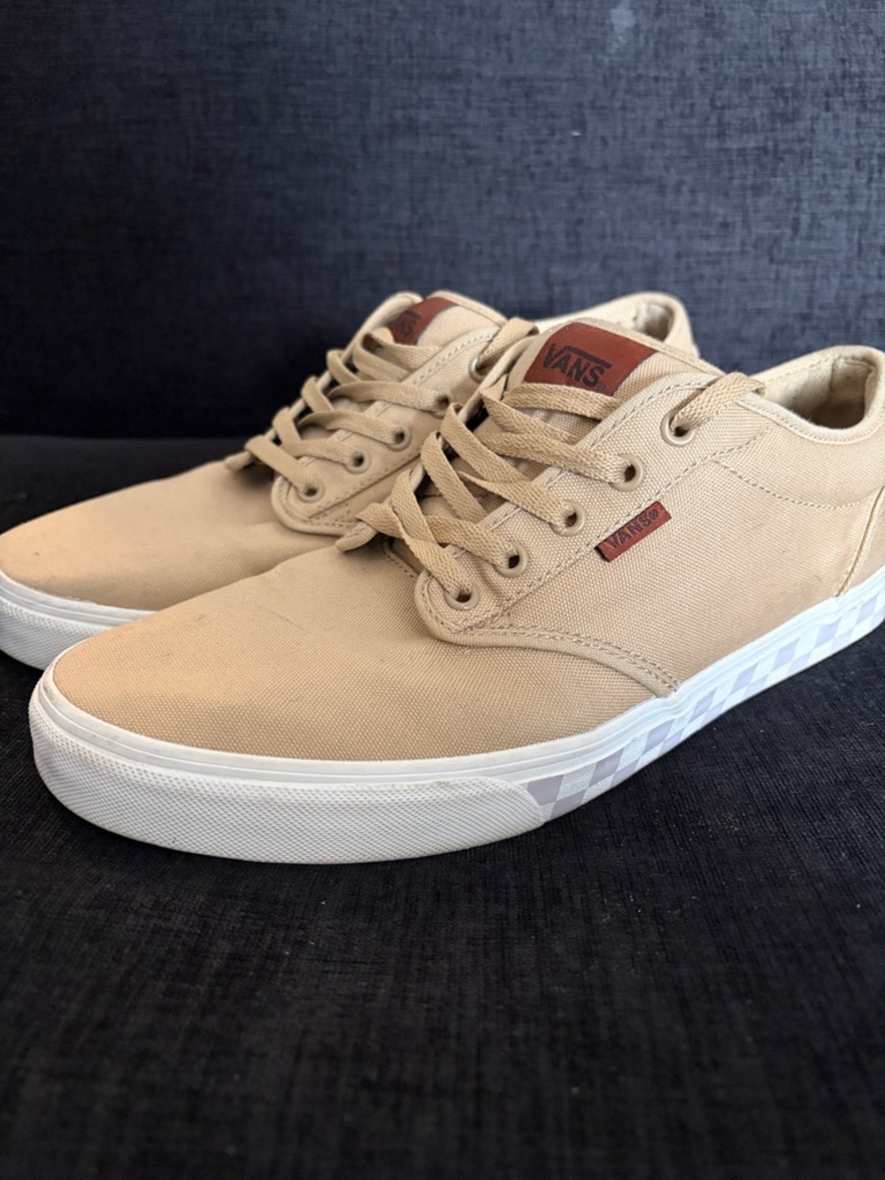 Vans Tan Canvas Low-Top Sneakers with Checker Side Accent